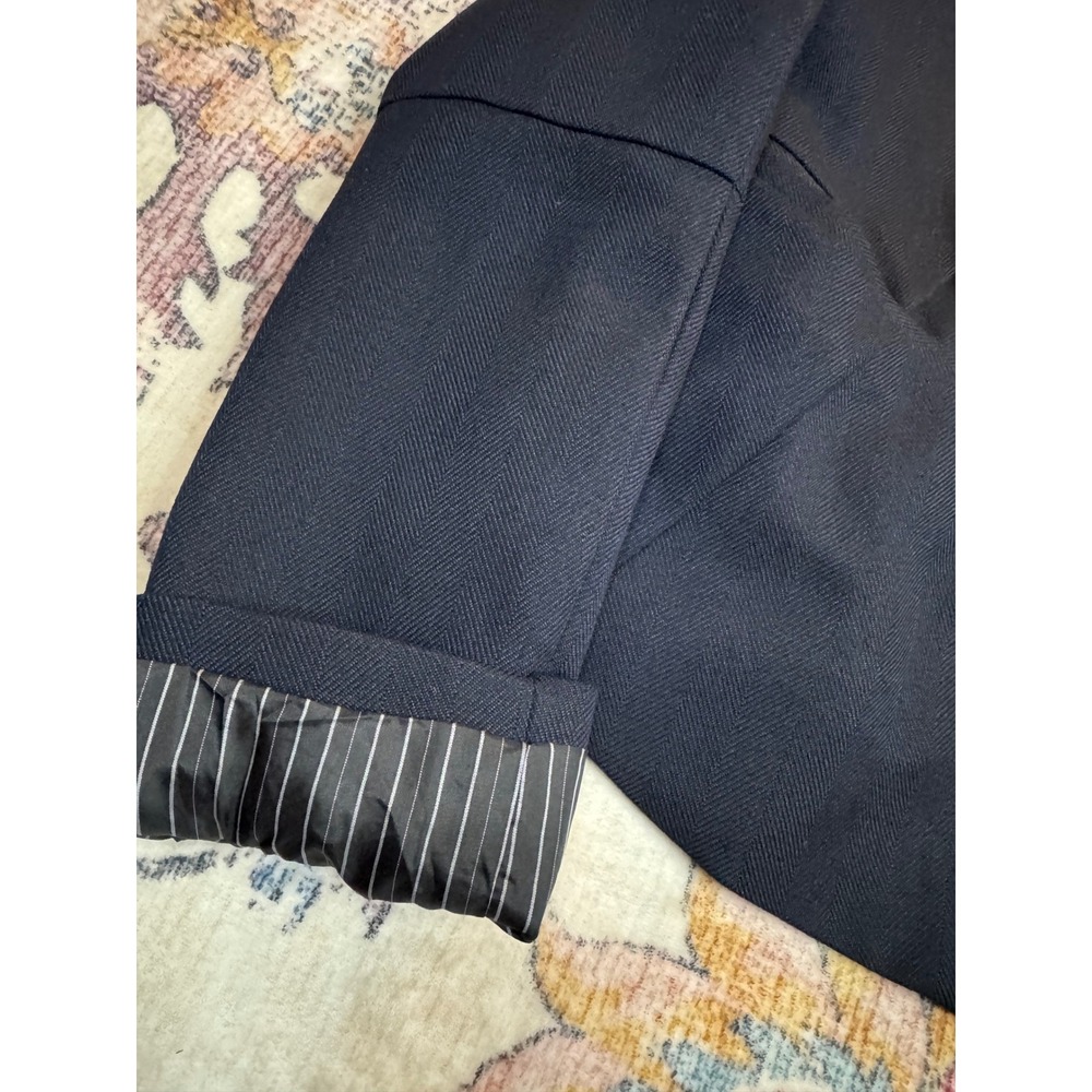 Free People Double Breasted Blazer Jacket Navy Cropped Boxy XL Minimalist - Picture 7 of 9